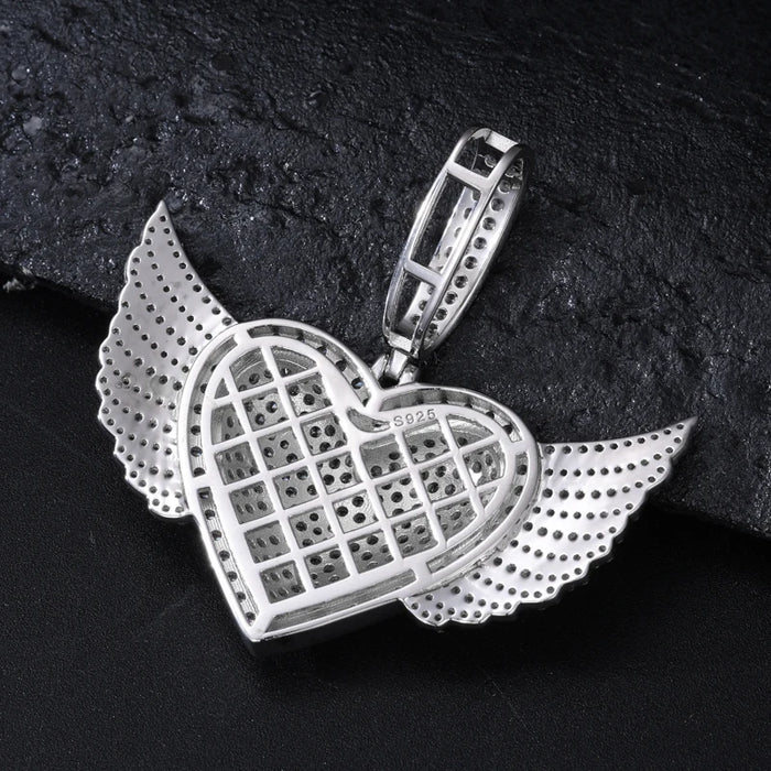 S925 Moissanite Winged Heart Pendant - Different Drips