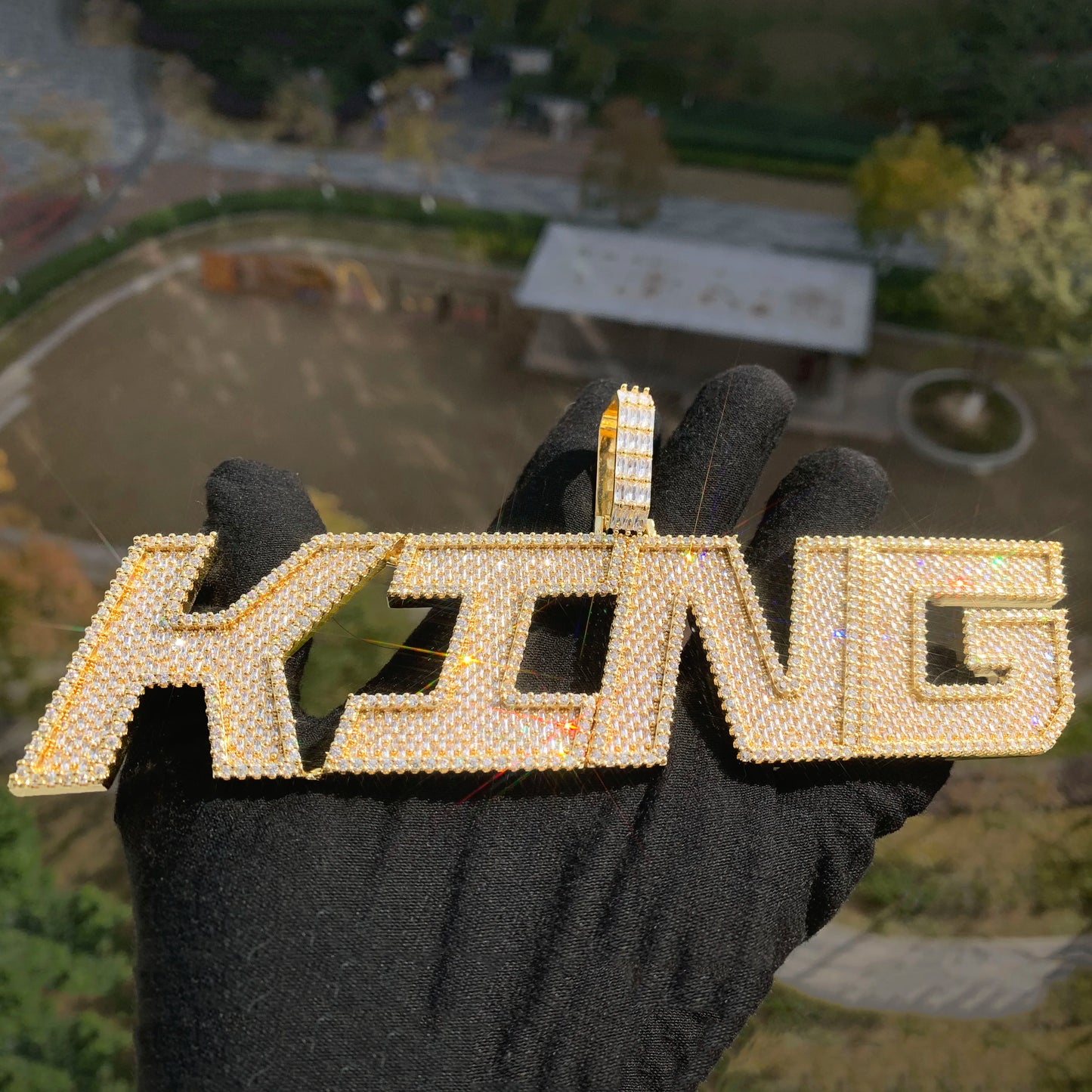 Iced Out Two Layer Custom Name Pendant - Different Drips