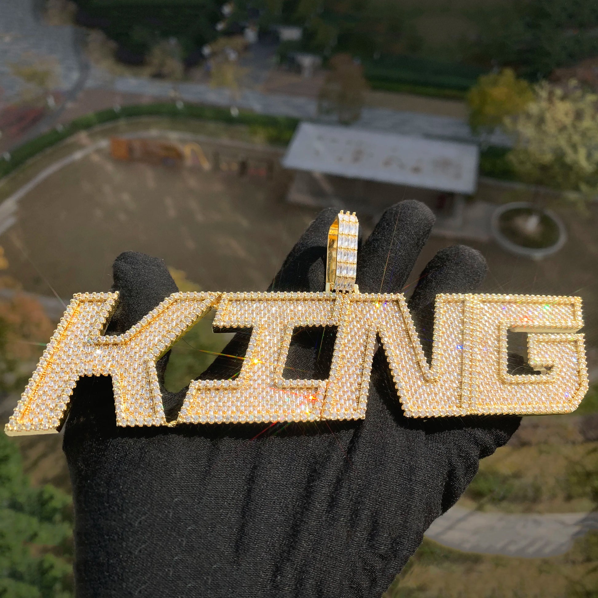 Iced Out Two Layer Custom Name Pendant - Different Drips
