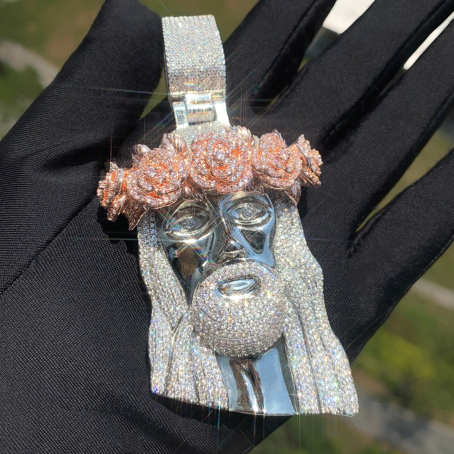 Crown of Roses Jesus Head Pendant - Different Drips