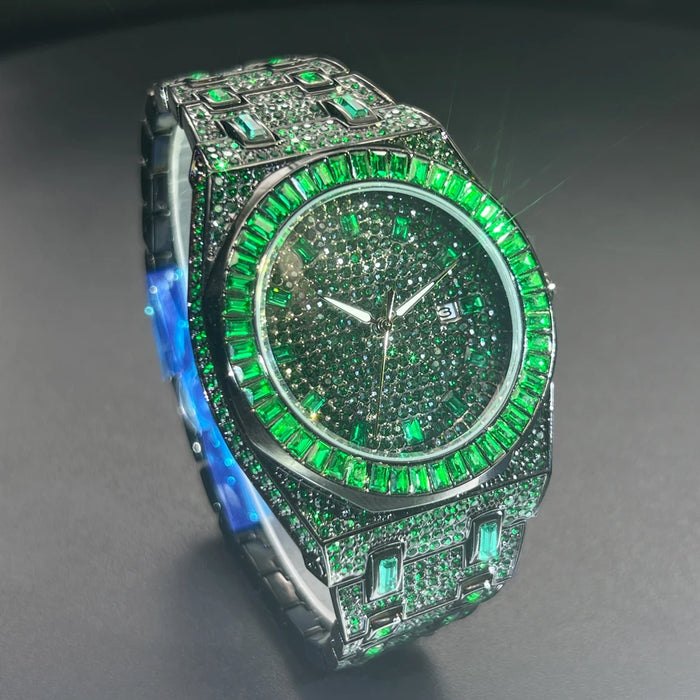 Bust Down Green Emerald Baguette Watch - Different Drips