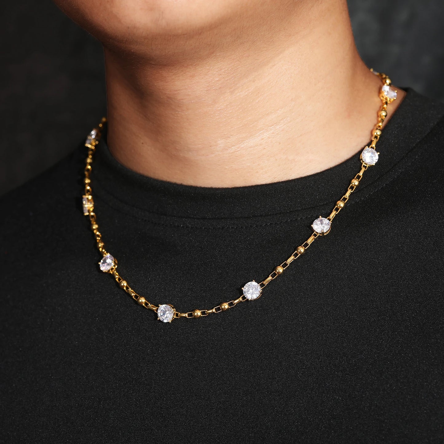 S925 Moissanite Diamond Stationed Bead Link Chain - Different Drips