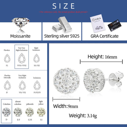 925 Sterling Silver Iced Round Sunflower Moissanite Stud Earrings - Different Drips