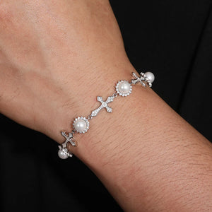 12mm S925 Moissanite Cross Link Pearl Cluster Bracelet - Different Drips