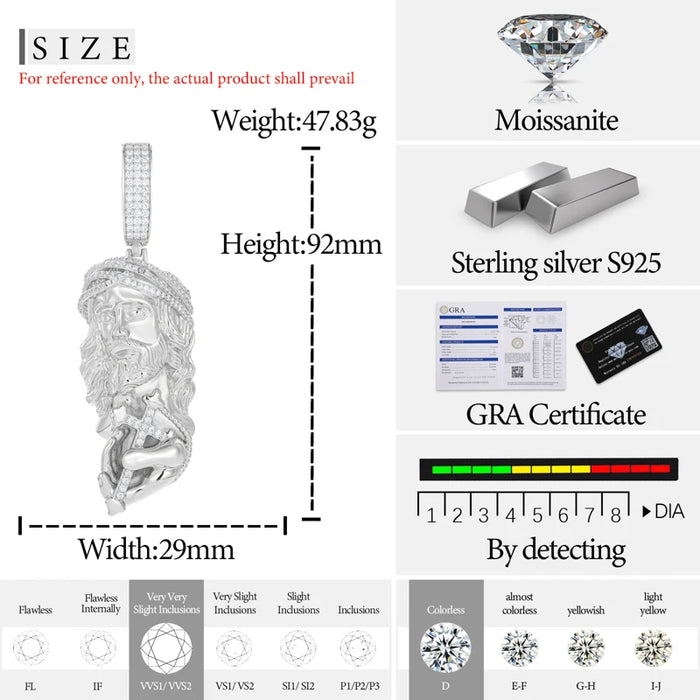 S925 Moissanite Jesus Holding Cross Pendant - Different Drips