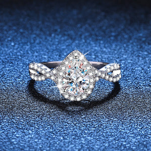 Women's S925 Moissanite Pear Halo Ring - Different Drips