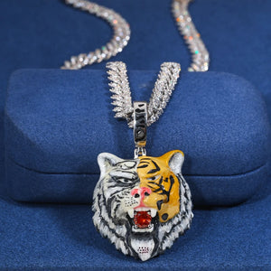 S925 Red Moissanite Enamel Tiger Pendant - Different Drips