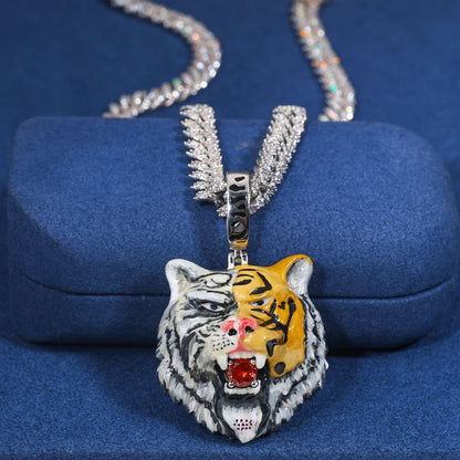 S925 Red Moissanite Enamel Tiger Pendant - Different Drips