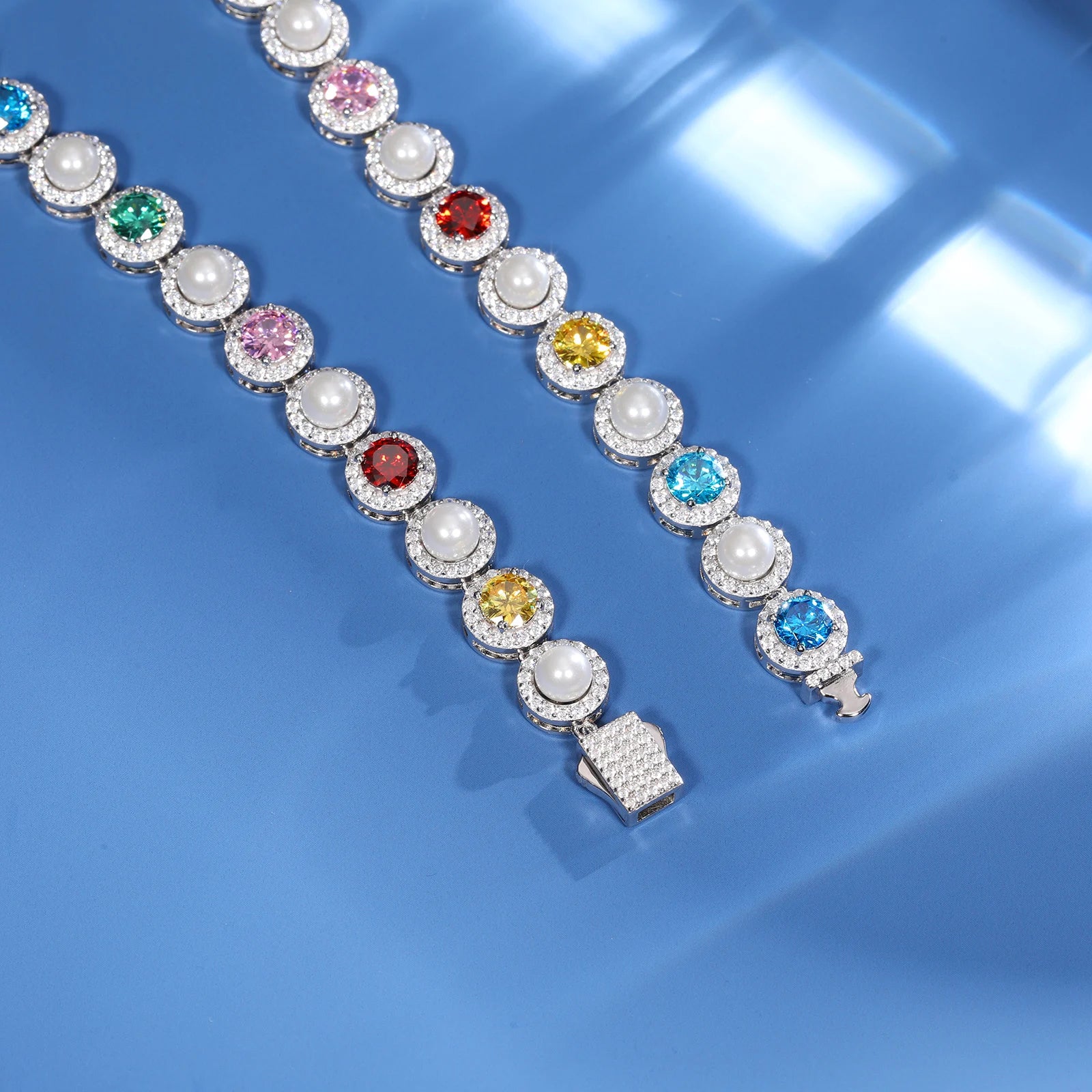 9mm S925 Multi Color Moissanite Pearl Chain - Different Drips