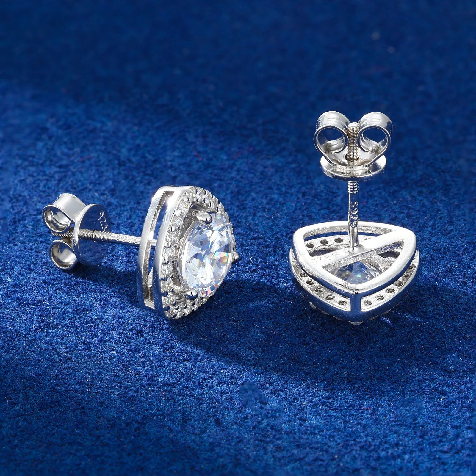 Trillion Halo Round Stud Moissanite Earrings - Different Drips