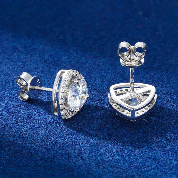 Trillion Halo Round Stud Moissanite Earrings - Different Drips