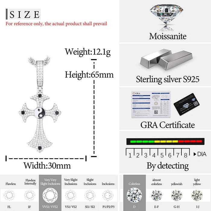 S925 Moissanite Tai Chi Ying Yang Cross Pendant - Different Drips