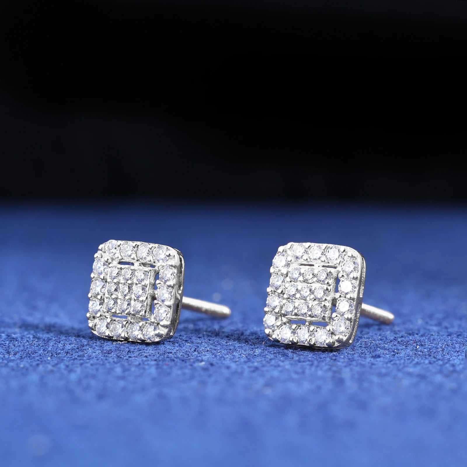 10k White Gold Moissanite Diamond Cluster Square Cut Earrings - Different Drips