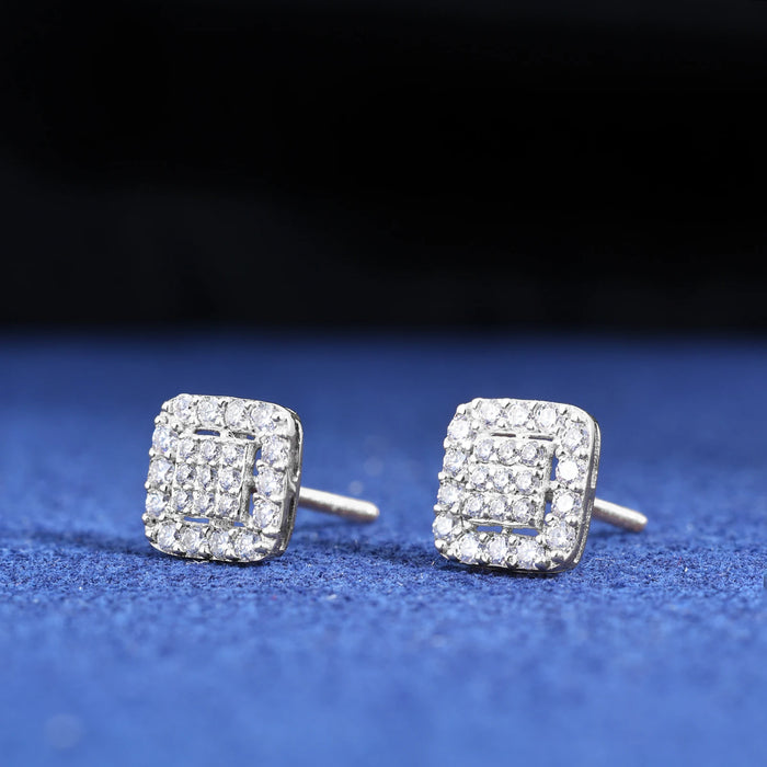 10k White Gold Moissanite Diamond Cluster Square Cut Earrings - Different Drips