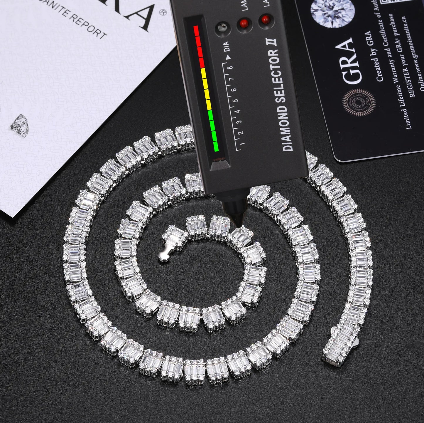 14mm S925 Moissanite Baguette Tennis Chain - Different Drips