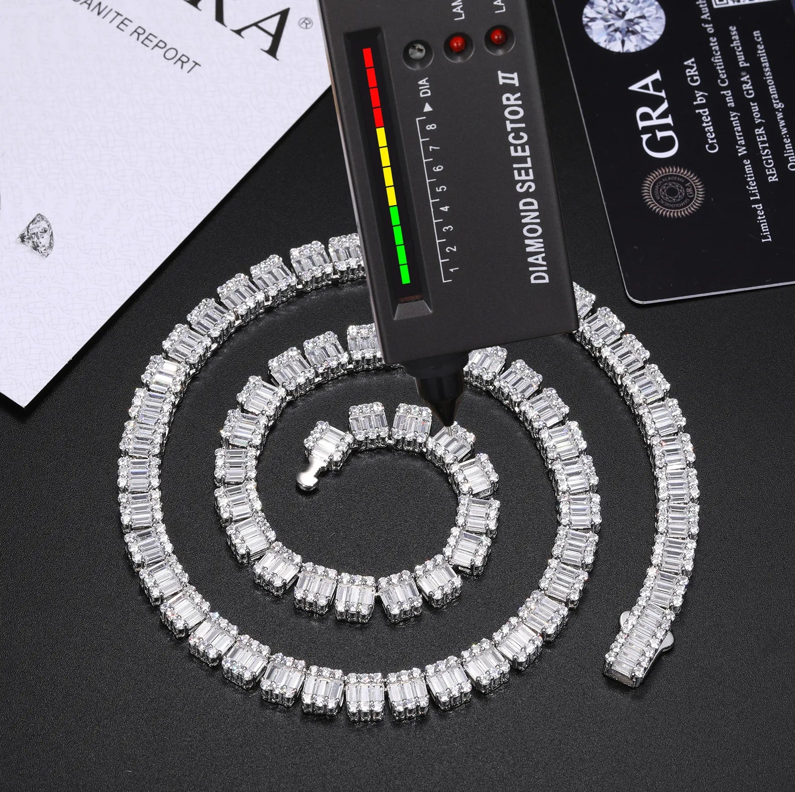 14mm S925 Moissanite Baguette Tennis Chain - Different Drips