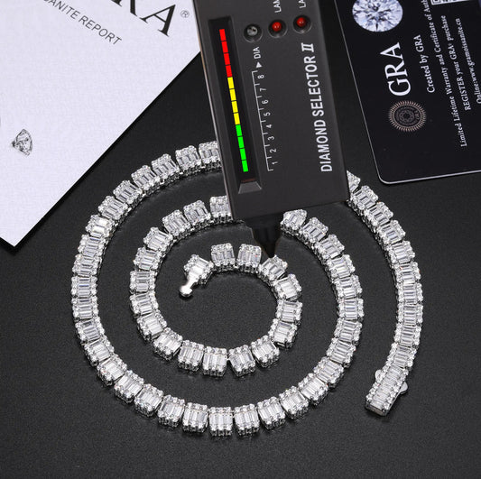 14mm S925 Moissanite Baguette Tennis Chain - Different Drips