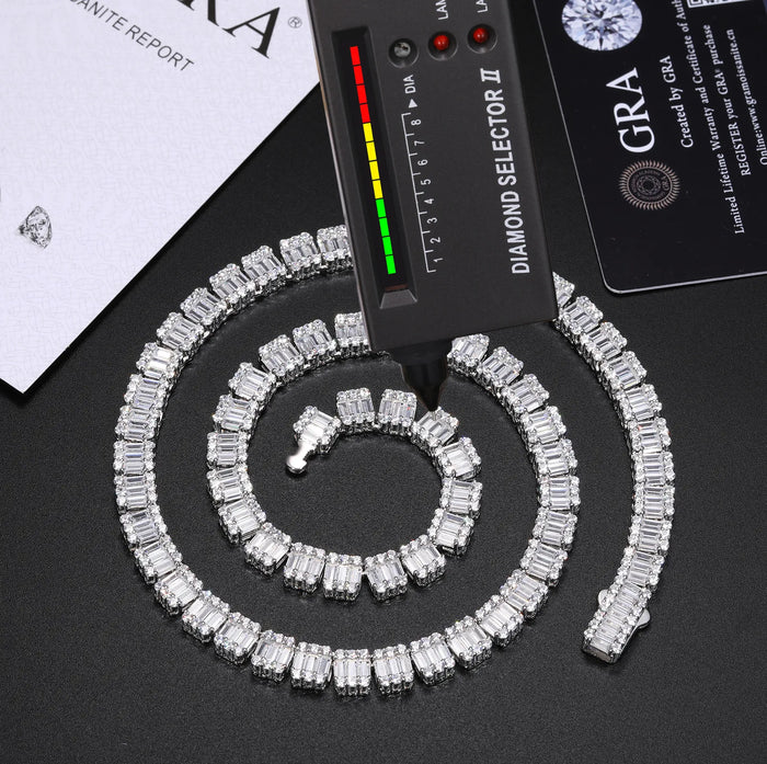14mm S925 Moissanite Baguette Tennis Chain - Different Drips