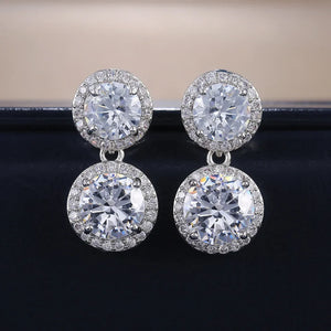 Women's S925 Moissanite Double Round Cut Halo Diamond Stud Earrings - Different Drips