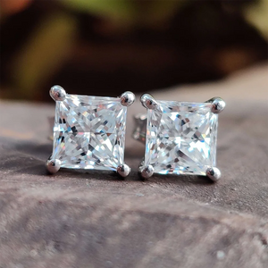 Women's S925 Princess Cut Moissanite Diamond Stud Earrings - Different Drips