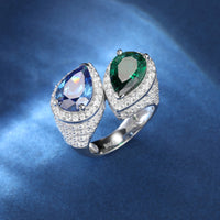 Thumbnail for S925 Moissanite Blue & Green Gem Ring - Different Drips