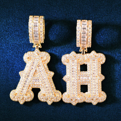 Baguette College Font Single Letter Pendant - Different Drips