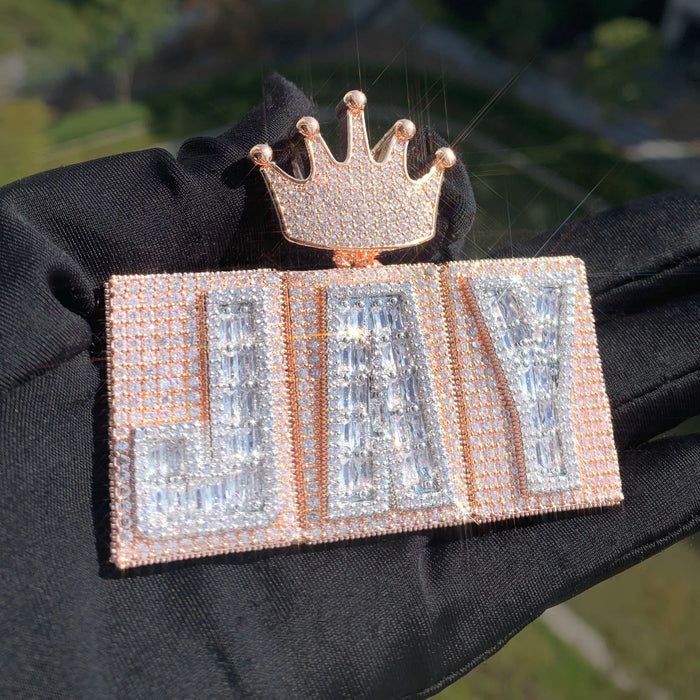 Rigid Crowned Baguette Custom Letter Pendant - Different Drips