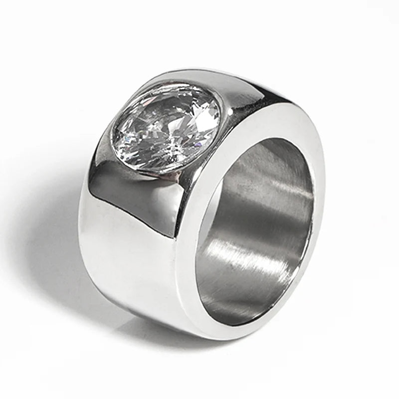 Round Cut Solitaire Wide Band Signet Ring - Different Drips