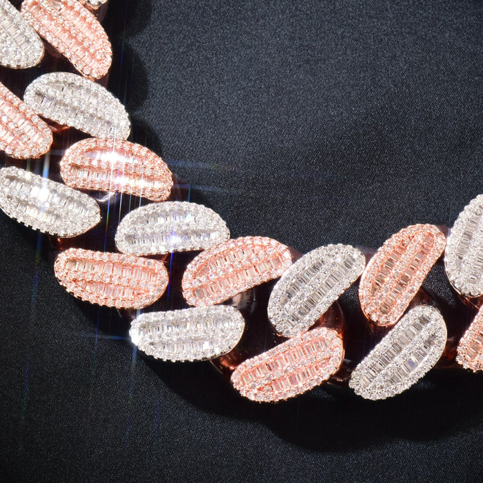 21mm Rose & White Gold Baguette Cuban Chain - Different Drips