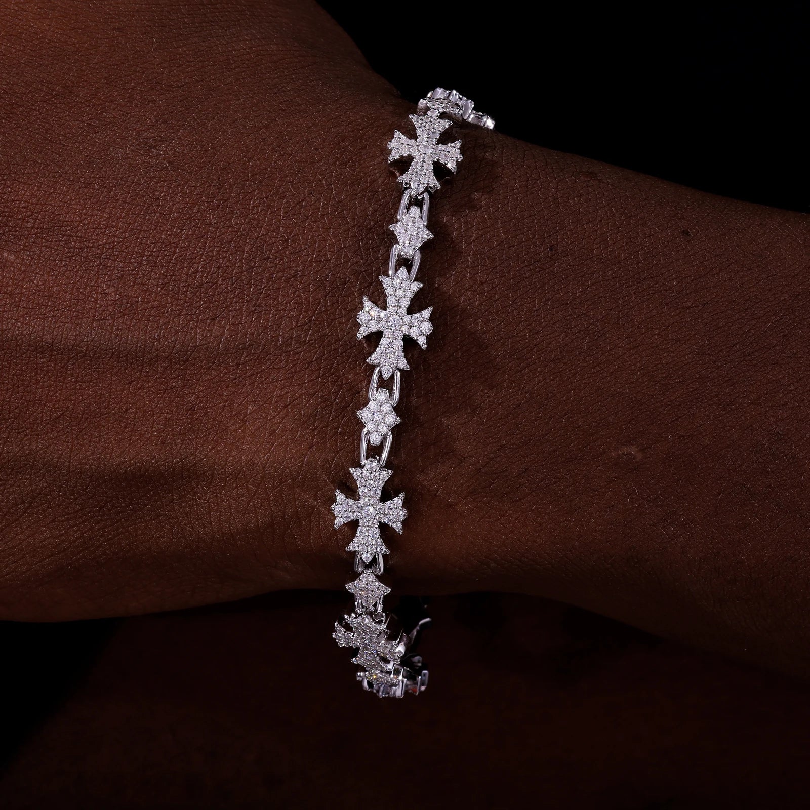 925 Sterling Silver Moissanite Iced Cross Link Bracelet - Different Drips