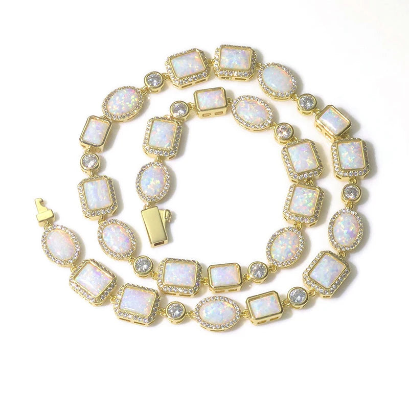 Iced White Opal Cluster Chain - Different Drips