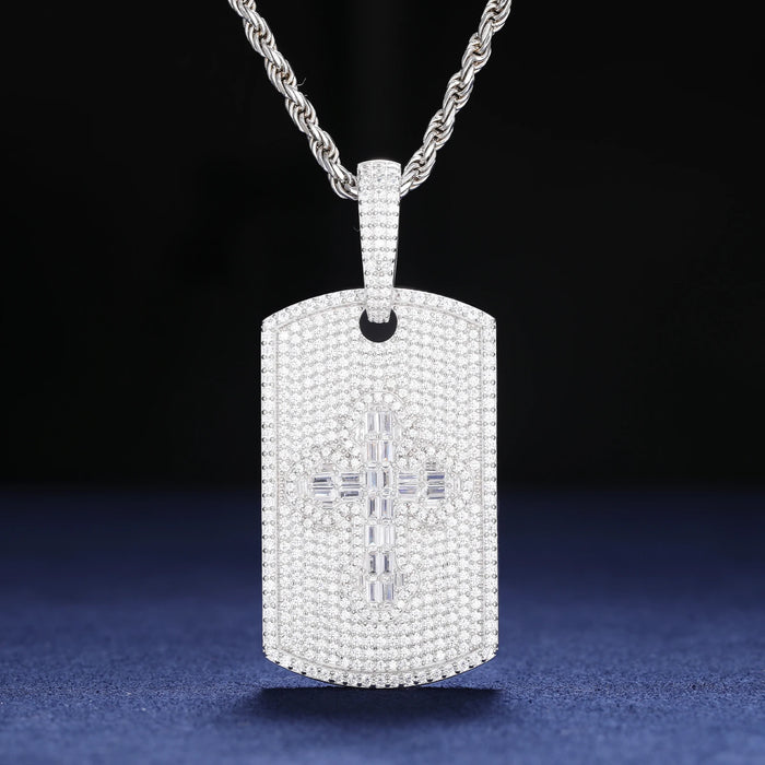 S925 Moissanite Baguette Diamond Cross Dog Tag Pendant - Different Drips