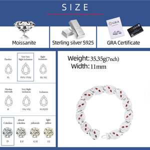 925 Sterling Silver Iced Red Stone Moissanite Mariner Link Bracelet - Different Drips