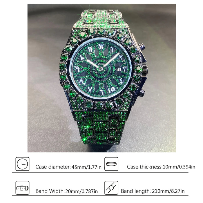 Fully Iced Green Arabic Numeral Watch - Different Drips