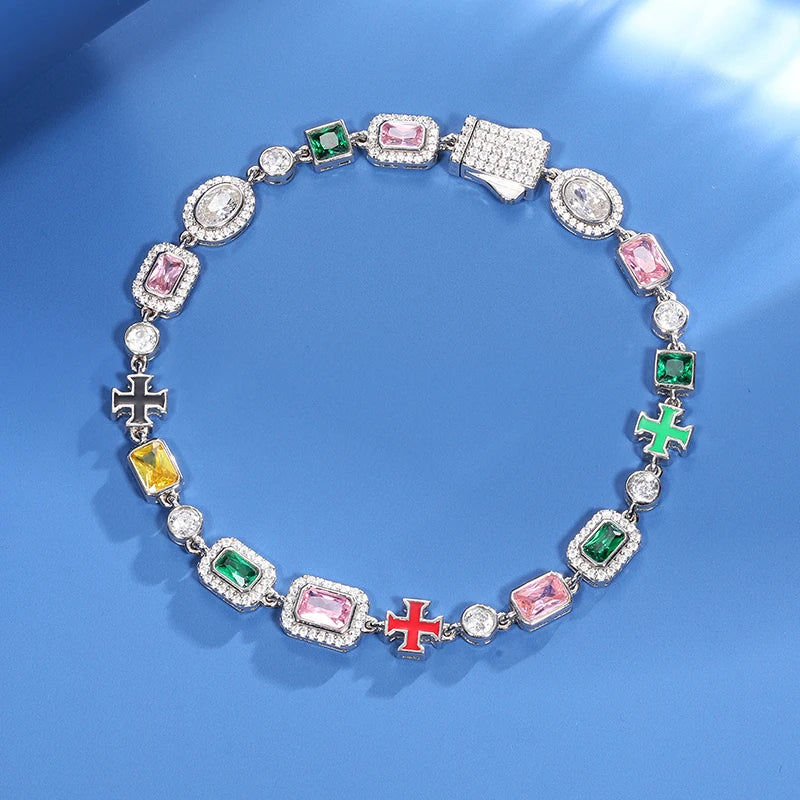 8-10mm S925 Luminous Enamel Cross Tennis Bracelet - Different Drips