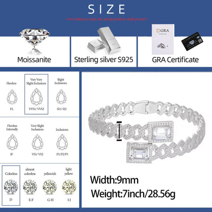 Emerald-Cut Moissanite Cuban-Link Cuff Bracelet - Different Drips