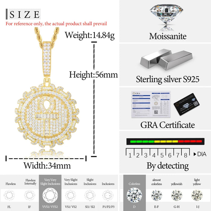S925 Moissanite Ankh Medallion Pendant - Different Drips