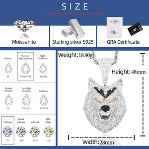 Moissanite Iced Wolf Head Pendant - Different Drips