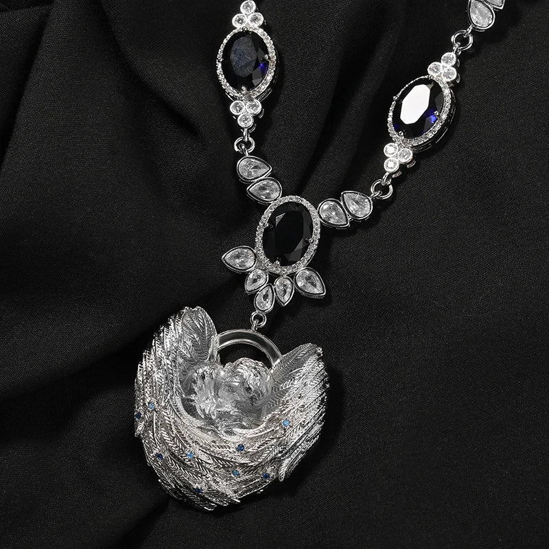 Iced Angel Blue Sapphire Pear Cut Pendant