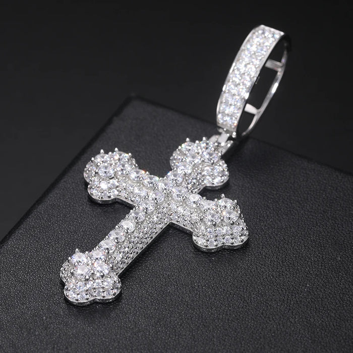 S925 Moissanite Round-Tipped Cross Pendant - Different Drips