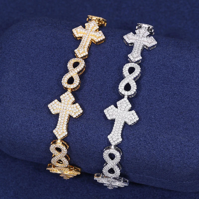 S925 Moissanite Diamond Royal Cross Link Infinity Bracelet - Different Drips