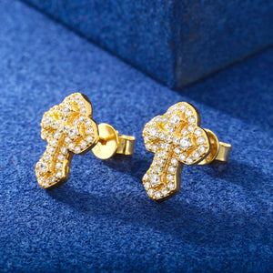 Moissanite Micro-Prong Cross Stud Earrings - Different Drips