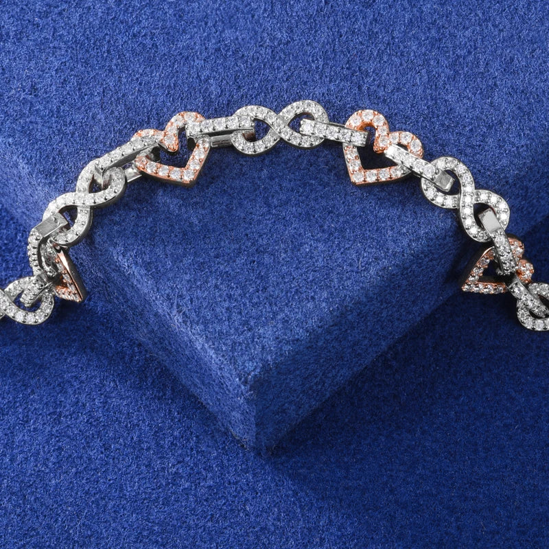 8mm S925 Moissanite Diamond Heart / Infinity Link Bracelet - Different Drips