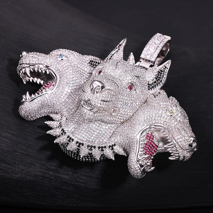 Iced Cerberus Three Headed Dog Pendant - Different Drips