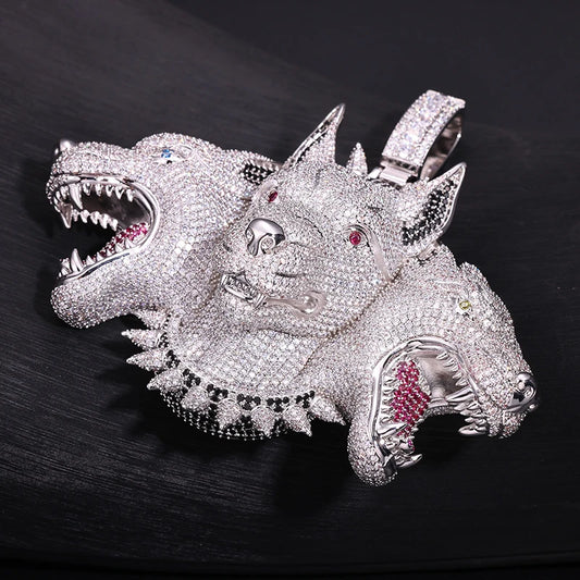 Iced Cerberus Three Headed Dog Pendant - Different Drips