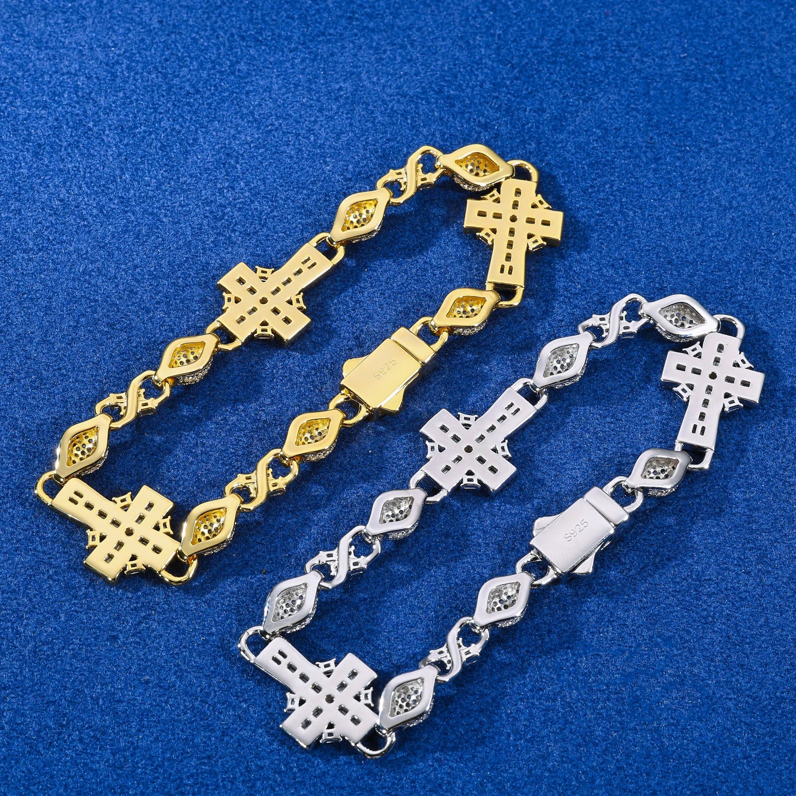 S925 Moissanite Baguette Cross Infinity Ball Link Bracelet - Different Drips