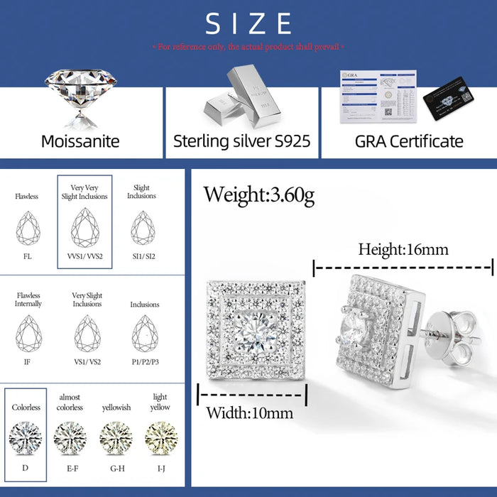 Square Pavé Halo Moissanite Stud Earrings - Different Drips