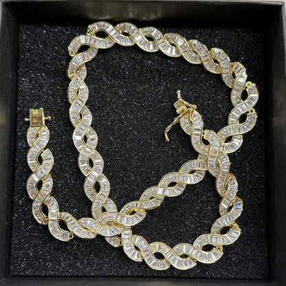 Iced Baguette Infinity Twist Link Chain - Different Drips