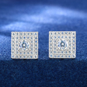 Square Pavé Halo Moissanite Stud Earrings - Different Drips