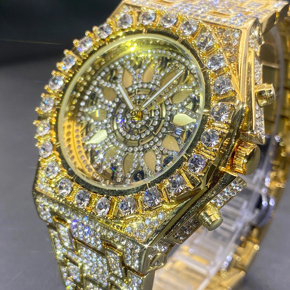 Fully Iced Green Arabic Numeral Watch - Different Drips